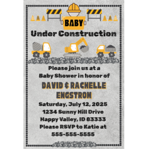 Baby Under Construction 5 x 7 Customizable Baby Shower Invitation Digital Download