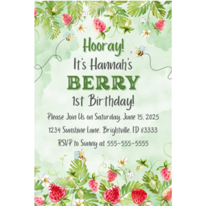 Berry 1st Birthday 5 x 7 Customizable Invitation Digital Download