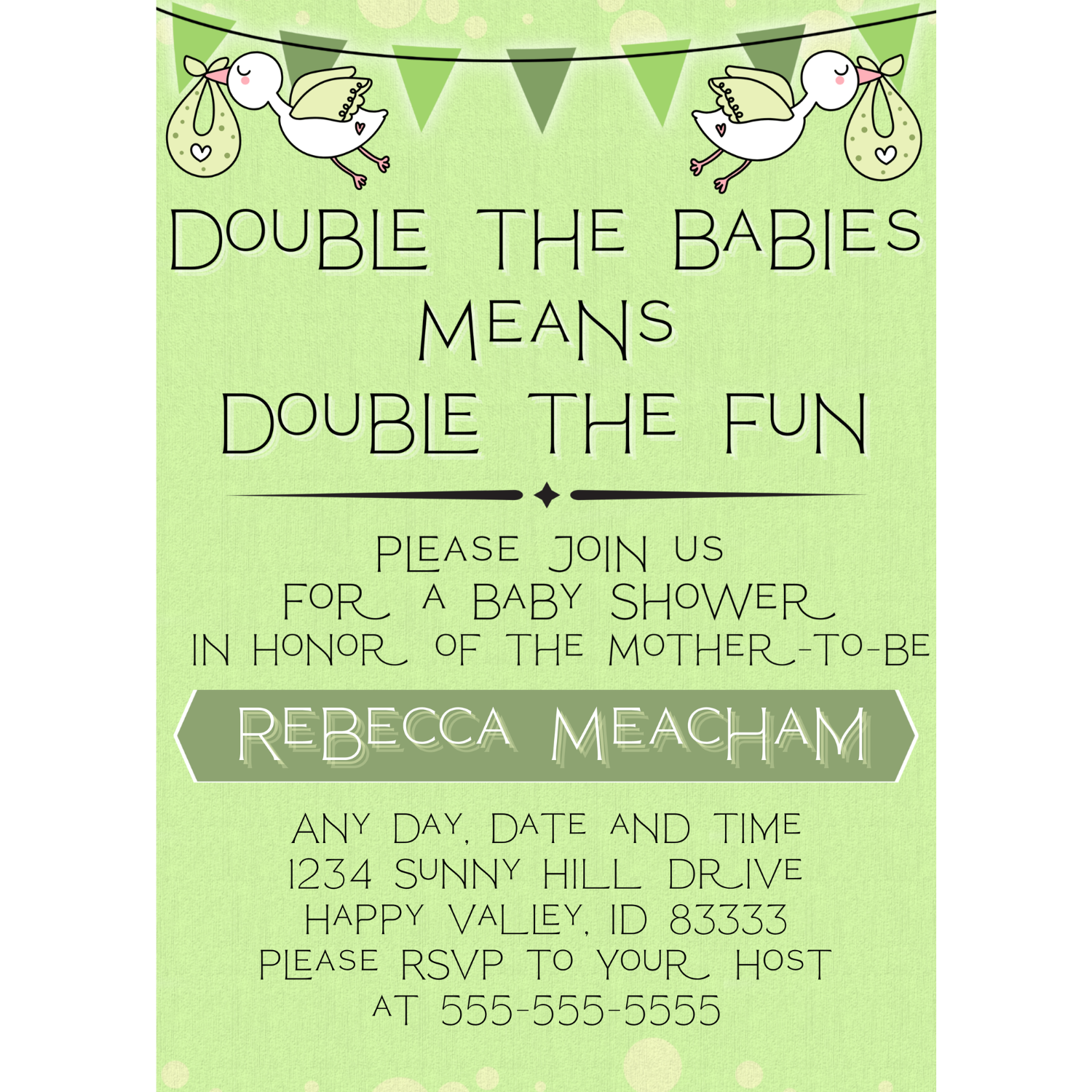 Double the Fun Twins 5 x 7 Customizable Baby Shower Invitation Digital Download