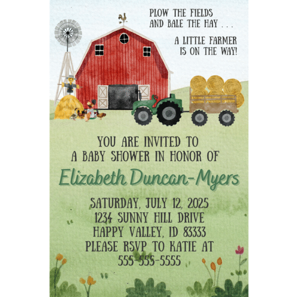 Little Farmer 5 x 7 Customizable Baby Shower Invite Digital Download