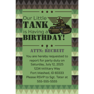 Little Tank 5 x 7 Customizable Birthday Invitation Digital Download
