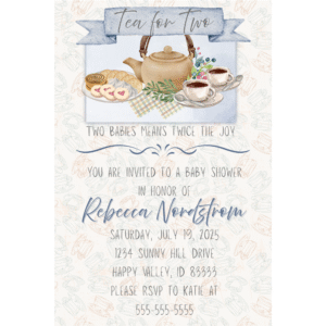 Tea for Two Twins 5 x 7 Customizable Baby Shower Invitation Digital Download
