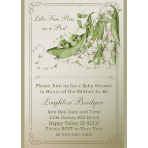 Two Peas in a Pod Twins 5 x 7 Customizable Baby Shower Invitation Digital Download