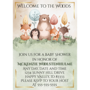 Welcome to the Woods 5 x 7 Customizable Baby Shower Invitation Digital Download