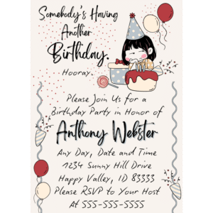 Another Birthday Customizable 5 x 7 Invitation Digital Download