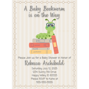 Baby Bookworm Customizable 5 x 7 Invitation Digital Download