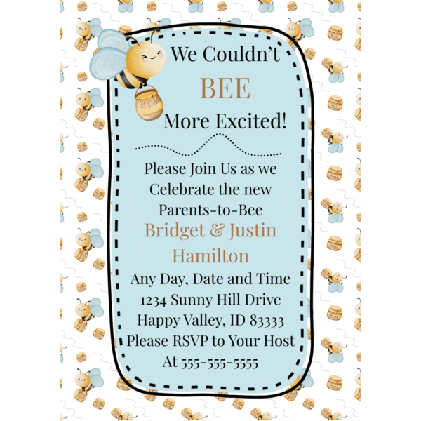 Couldn't BEE More Excited Baby Shower Customizable 5 x 7 Invitation Digital Download