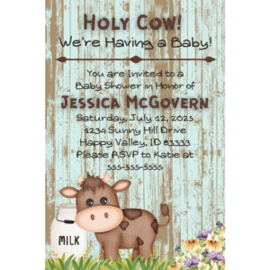 Holy Cow Baby Shower Customizable 5 x 7 Invitation Digital Download
