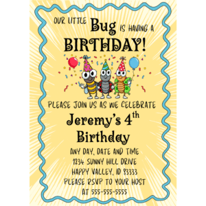 Little Bug Birthday Customizable 5 x 7 Invitation Digital Download