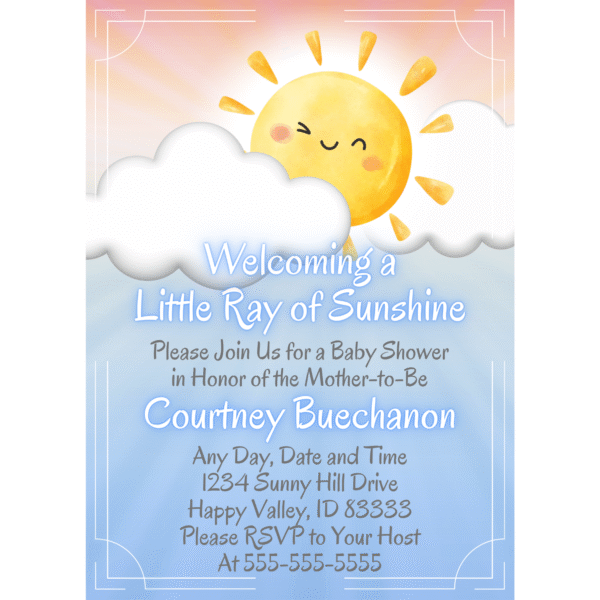 Little Ray of Sunshine Baby Shower Customizable 5 x 7 Invitation Digital Download